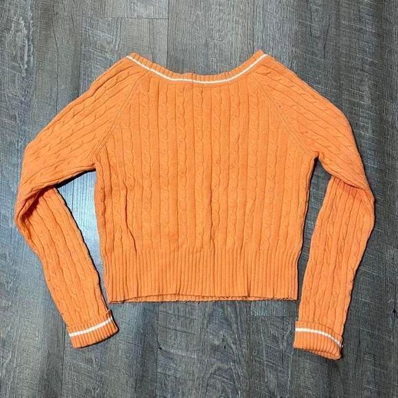 2000s Aeropostale Orange Cableknit Boat Neck‎ Sweater Womens Size L/XL - Picture 4 of 4